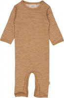 Wheat Kinder Langarmstrampler aus Merinowolle Plain Wool Jumpsuit Clay Melange Wool Stripe