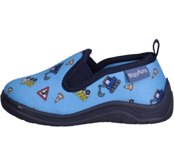 Playshoes Kinder Schuh Hausschuh Allover Baustelle Blau