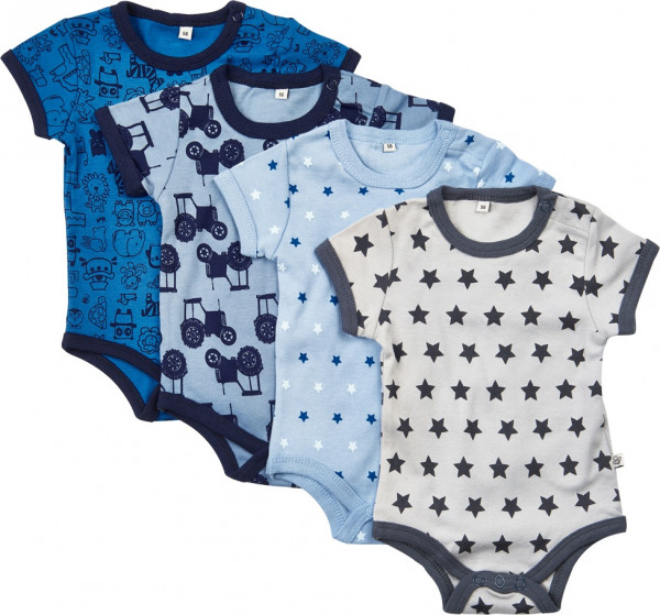 Pippi Babywear Kinder Body SS AO-Printed (4er Pack) Blue