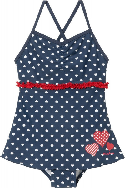 Playshoes Kinder UV-Schutz Badeanzug mit Rock Herzchen Marine