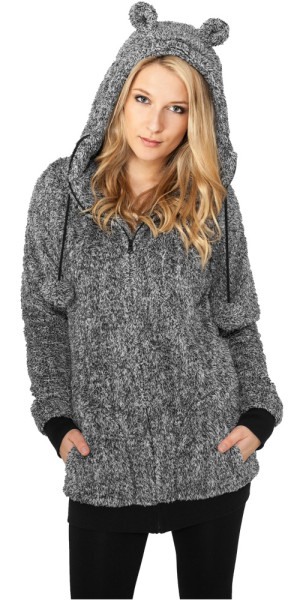 Urban Classics Women Hoodie Zip Ladies Melange Teddy Zip Hoody Black/White