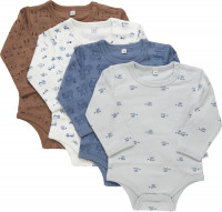 Pippi Babywear Kinder Body LS AO-Printed (4er Pack) Blue Mirage