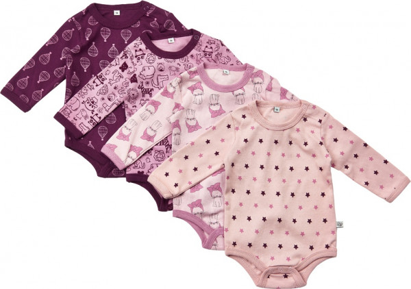 Pippi Babywear Kinder Body LS AO-Printed (4er Pack) Lilac
