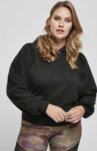 Urban Classics Women Hoodie Ladies Organic Gathering Batwing Hoody Black