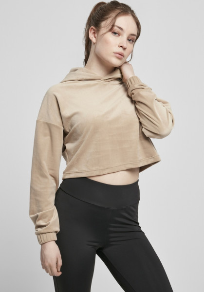 Urban Classics Damen Hoodie Ladies Cropped Velvet Oversized Hoody Softtaupe