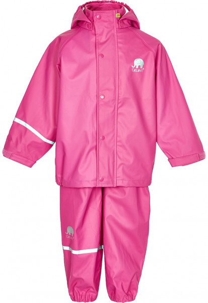 Celavi Kinder Regenset Basic Rainwear Set Solid PU Real Pink