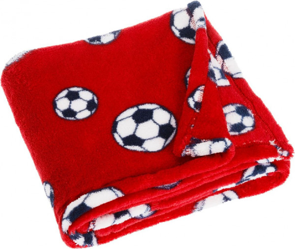 Playshoes Kinder Fleece-Decke Fußball 75x100 cm Rot