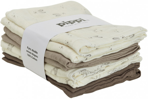 Pippi Baybwear Kinder Windeln Cloth Muslin Aop (8-Pack) 70x70 cm Cinder Beige