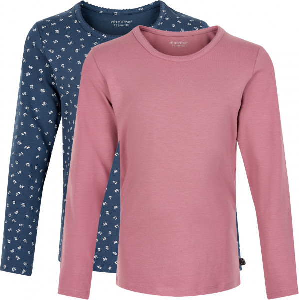 Minymo Mädchen Longsleeve Basic 35 Langarm Shirt (2-Pack) Mesa Rose