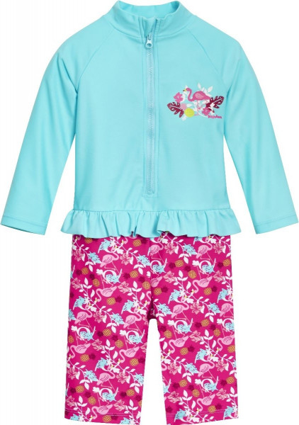 Playshoes Kinder Badehose UV-Schutz Einteiler Flamingo 1/1 Arm Türkis