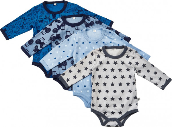 Pippi Babywear Kinder Body LS AO-Printed (4er Pack) Blue