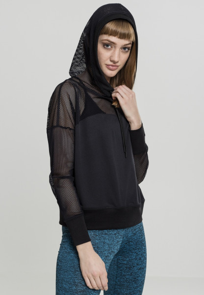 Urban Classics Women Hoodie Ladies Mesh Hoody Black