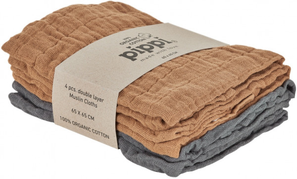 Pippi Baybwear Kinder Windeln Organic Cloth Muslin (4-Pack) 65x65 cm Indian Tan