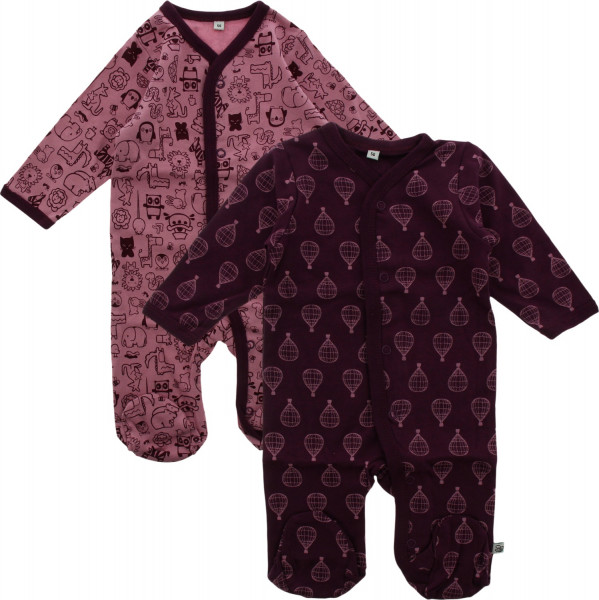 Pippi Babywear Kinder Schlafanzug Nightsuit mit Foot Buttons (2er Pack) Lilac