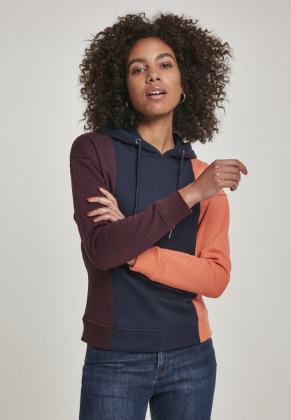 Urban Classics Women Hoodie Ladies Tripple Hoody Redwine/Midnightnavy