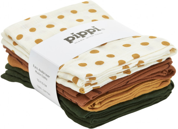 Pippi Baybwear Kinder Windeln Cloth Muslin Aop (8-Pack) 70x70 cm Adobe