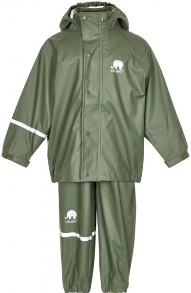 Celavi Kinder Regenset Basic Rainwear Set Solid PU Army Green