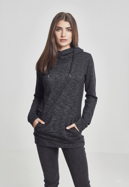 Urban Classics Women Hoodie Ladies Slub Terry High Neck Hoody Black/White