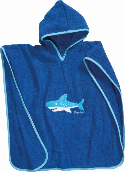 Playshoes Kinder Badetuch Frottee-Poncho Hai Blau