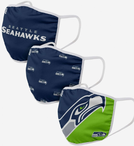 Seattle Seahawks 3er-Pack Gesichtsmasken American Football NFL Grau