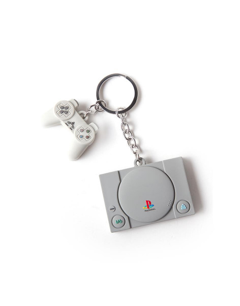 Playstation - Console & Controller 3D Rubber Keychain Grey