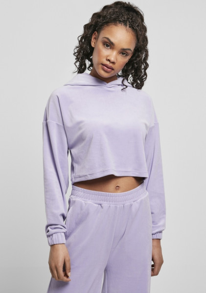 Urban Classics Damen Hoodie Ladies Cropped Velvet Oversized Hoody Lavender