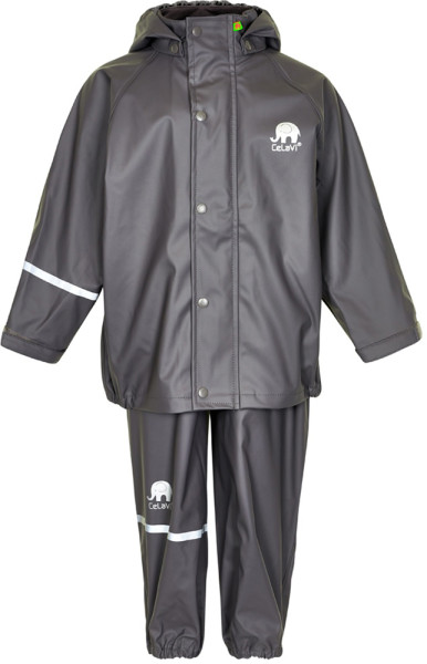 Celavi Kinder Regenset Basic Rainwear Set Solid PU Grey