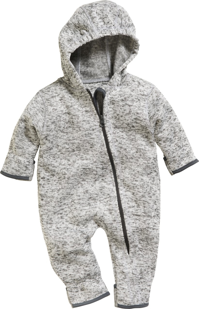 meliertes Muster Playshoes Baby Strickfleece-Overall atmungsaktiver Unisex-Jumpsuit für Jungen und Mädchen mit langem Reißverschluss und Kapuze