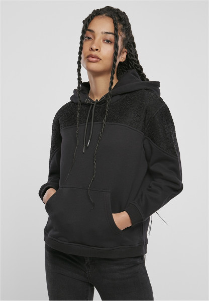 Urban Classics Women Hoodie Ladies Lace Inset Hoody Black